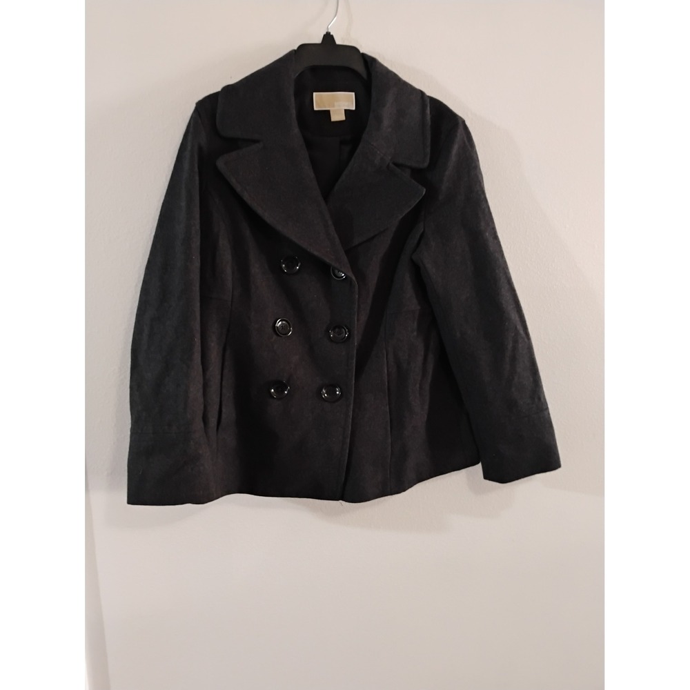 Michael Michael Kors Womens Charcoal Gray Double Breasted Pea Coat Jacket Large